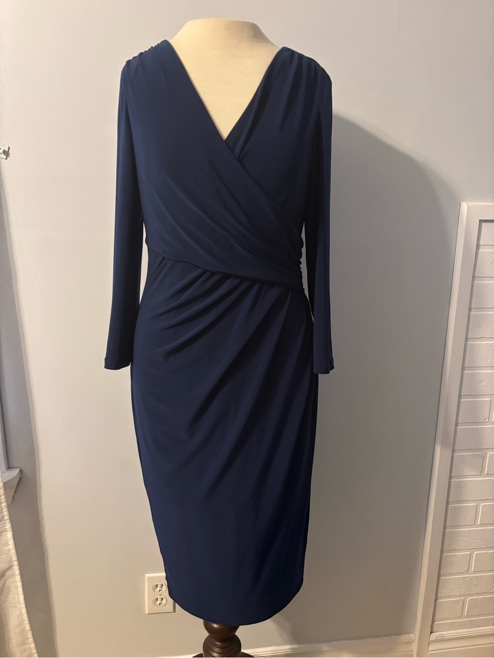 Lauren Ralph Lauren Navy Surplice Long Sleeve Sheath Dress